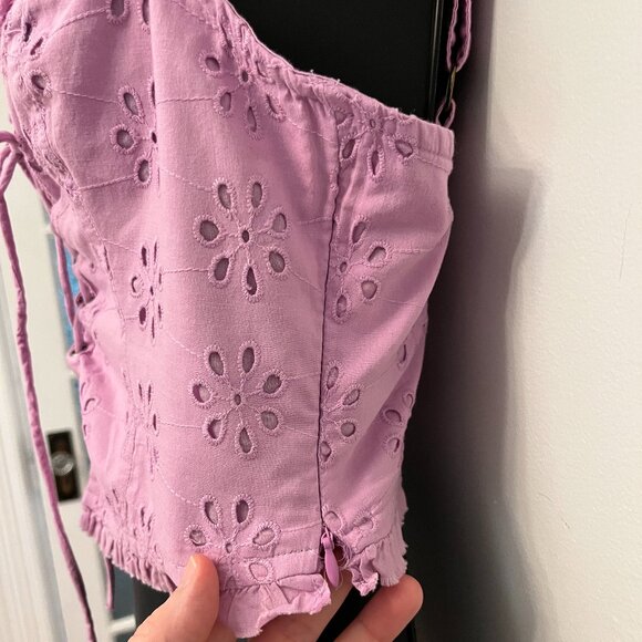 Urban Outfitters Lavender Layla Eyelet Corset Crop Top, Size Small - Picture 7 of 15